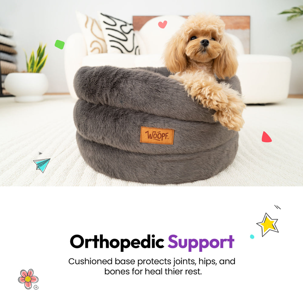 Furry Range Round Bed, Grey