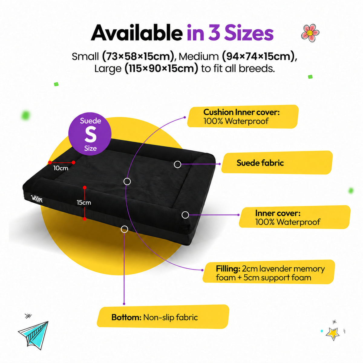 Black | SNÜZ Orthopedic Suede Bed: Small