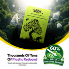 All | Poop & Go 100% Compostable Bags: A bag in a forest with a 60% CO2 badge, headed Thousands Of Tons Of Plastic Reduced
