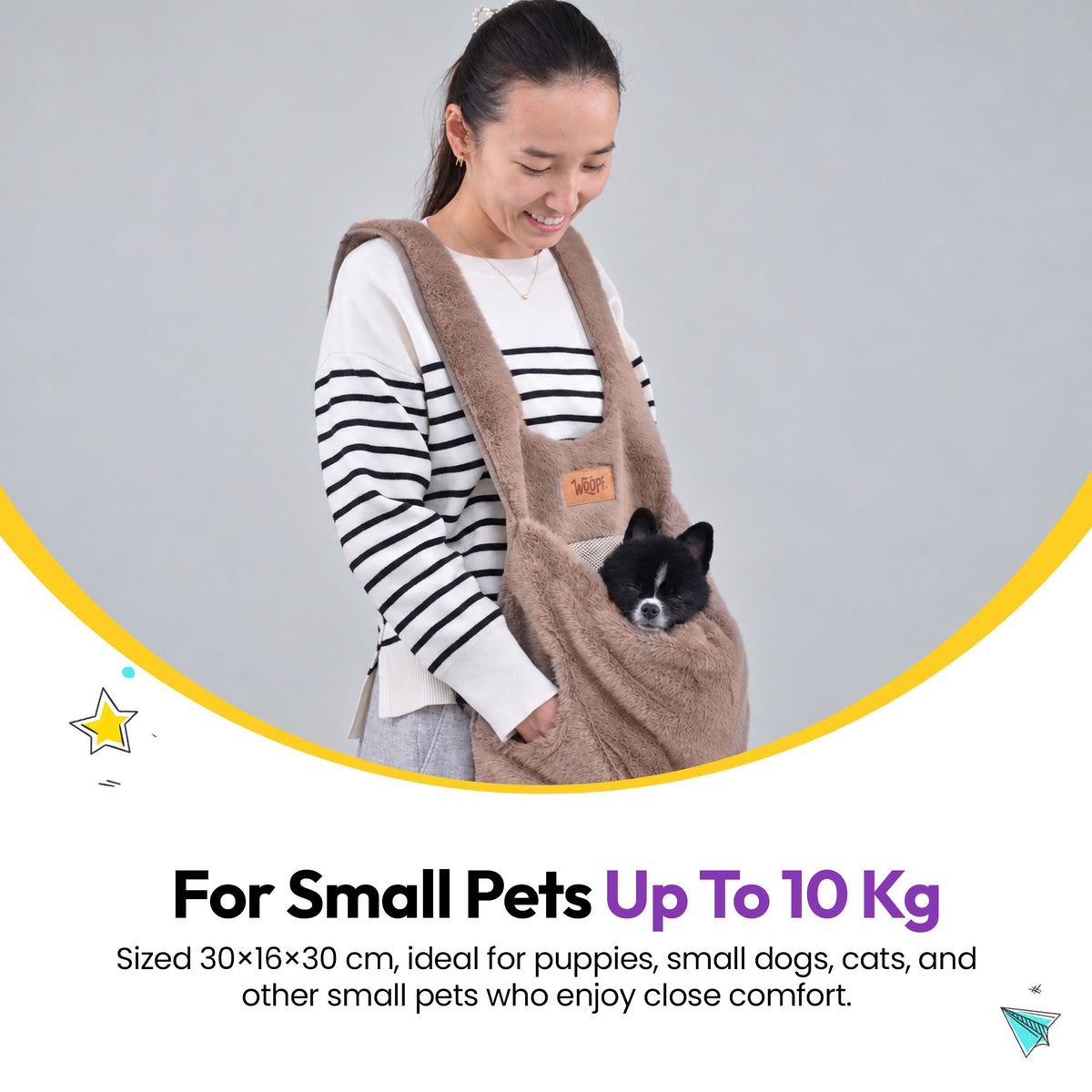 Brown | Furry Range Puppy Pouch: For small pets up to 10 kg: the Brown Puppy Pouch, 30 x 16 x 30 cm