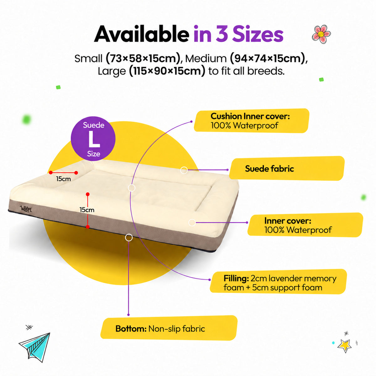 Cream | SNÜZ Orthopedic Suede Bed: Large