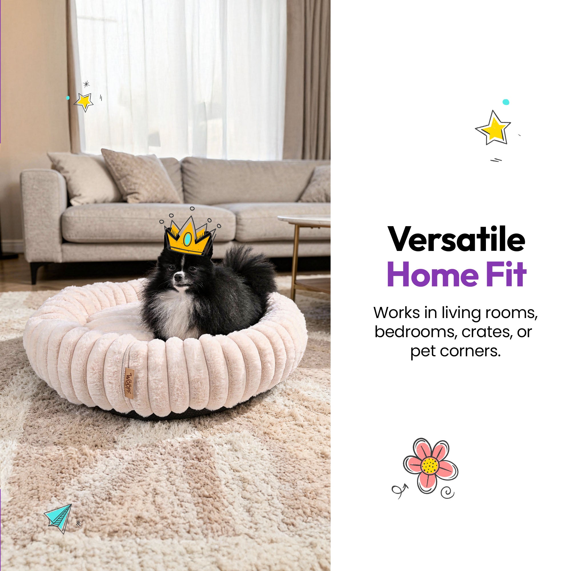 毛足の長いコーデュロイの丸い寝床