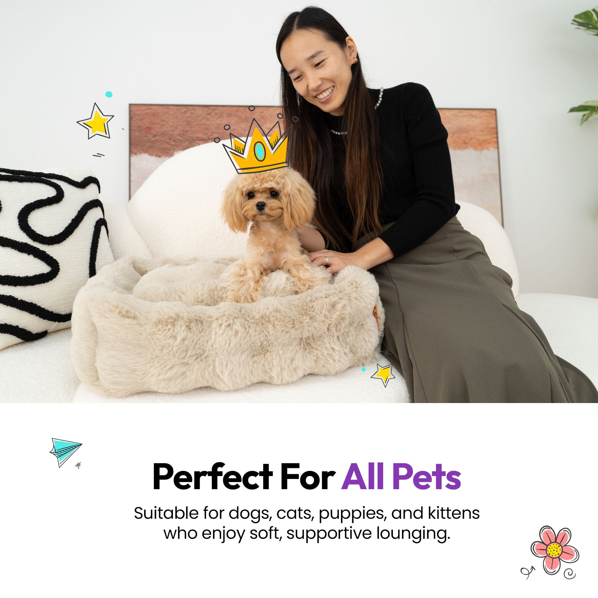 毛足の長い畝織り長方形ベッド