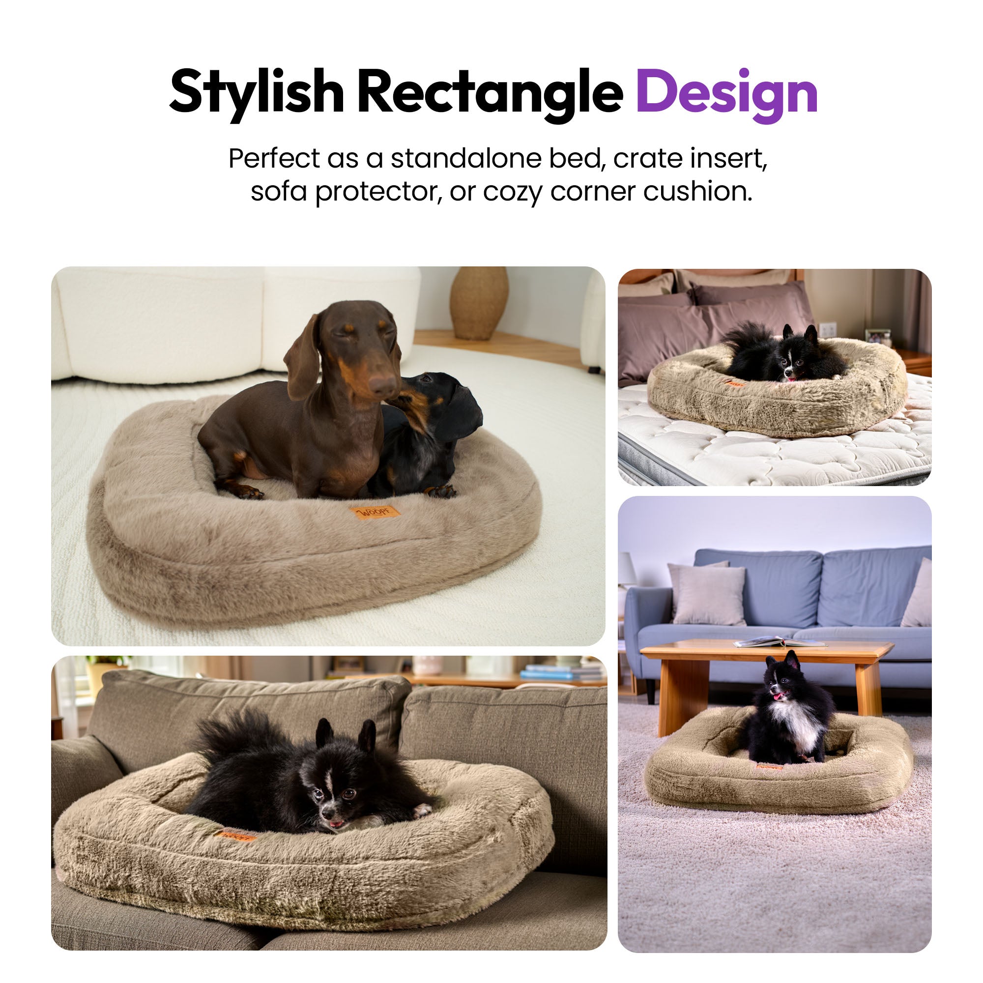 Lit rectangulaire à poils doux