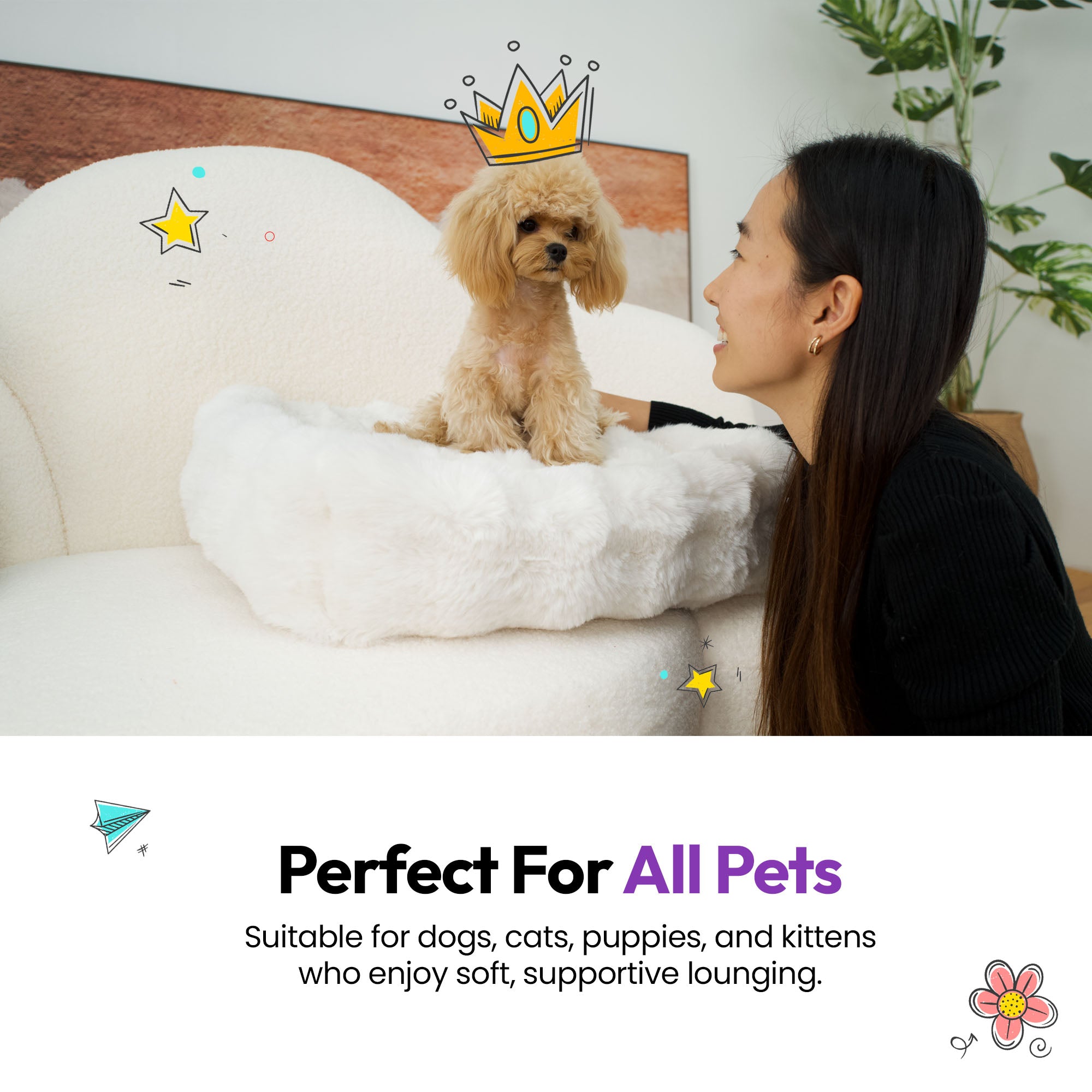 毛足の長い畝織り長方形ベッド