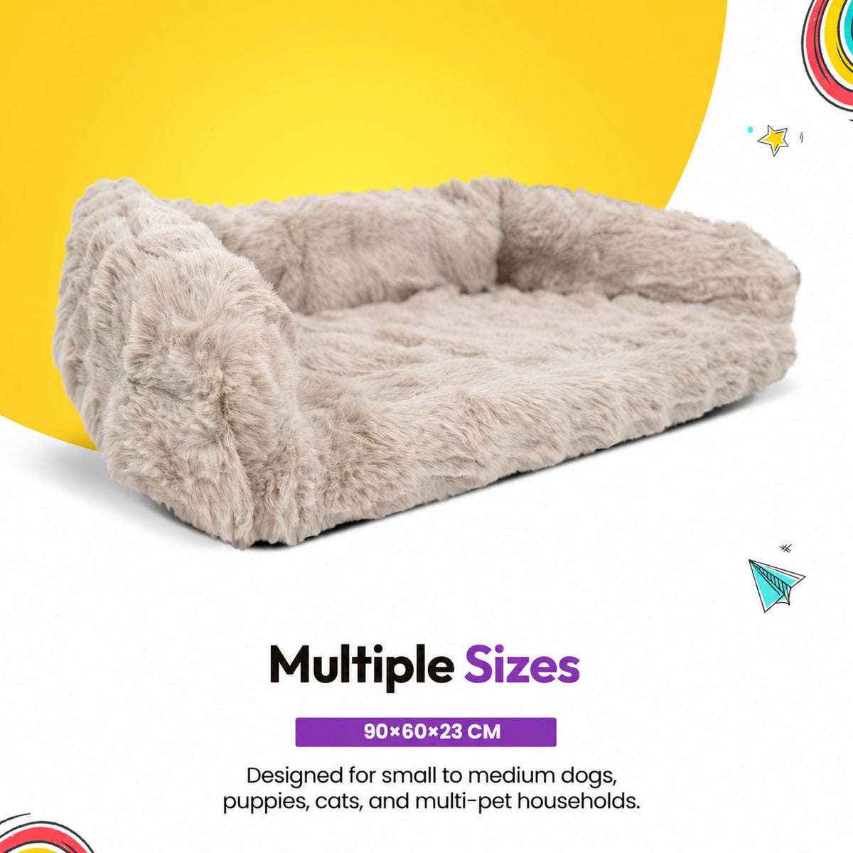 Cream | Furry Curves Open Front Rectangle Bed: The Cream bed at 90 x 60 x 23 cm, for small to medium dogs, puppies and cats