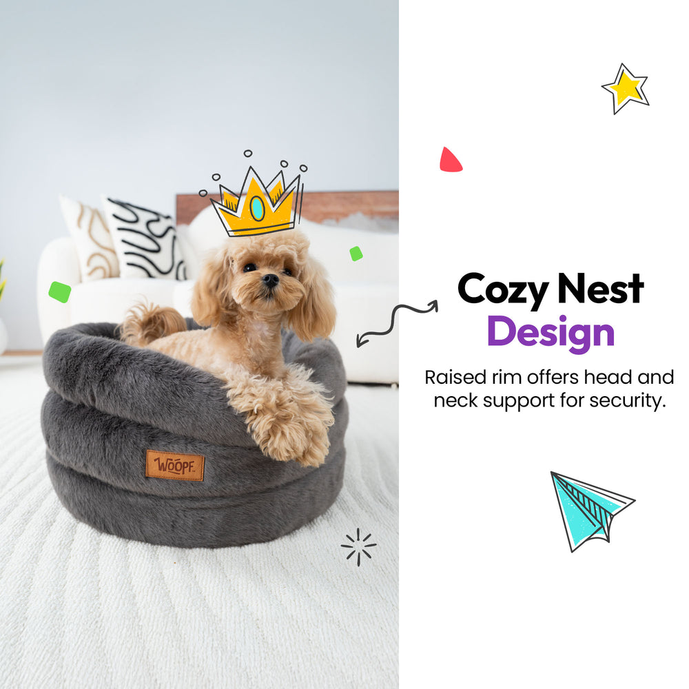 Furry Range Round Bed, Grey