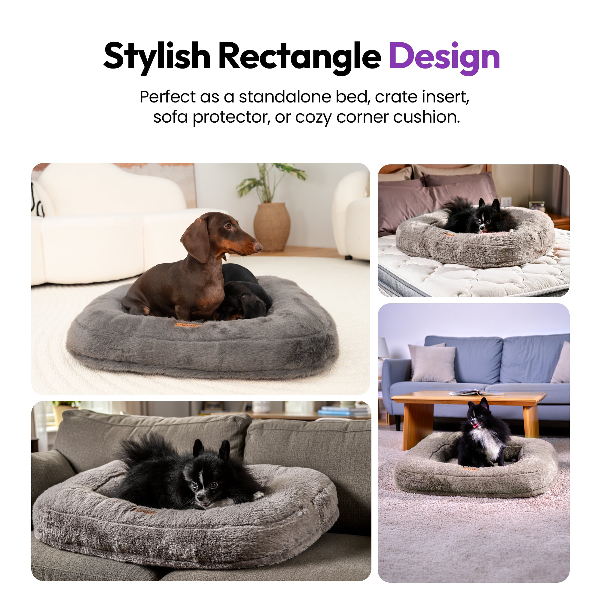 Lit rectangulaire à poils doux