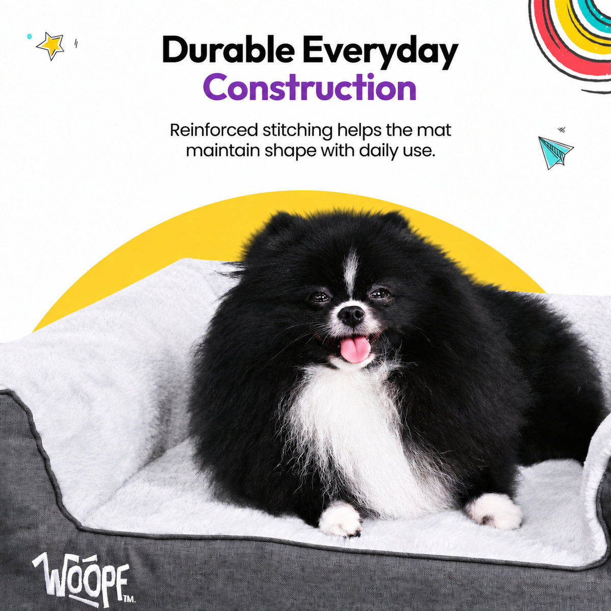 Grey | SNÖR Orthopedic Bed: Pomeranian on the Grey bed, headed Durable Everyday Construction