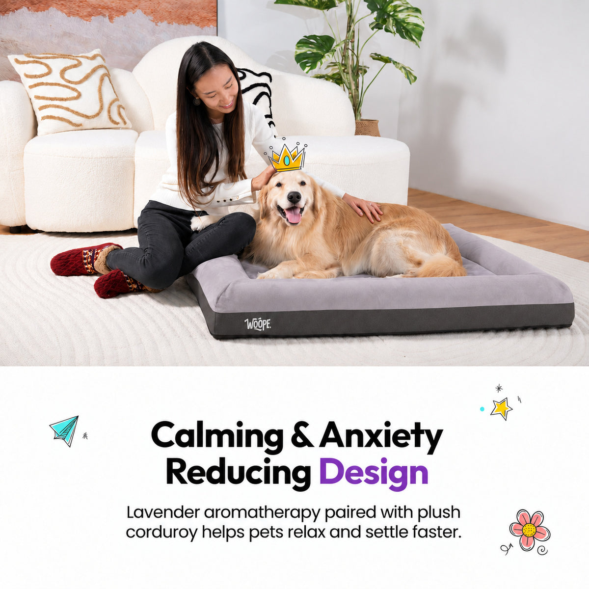 Grey | SNÜZ Orthopedic Suede Bed: calming anxiety reducing design