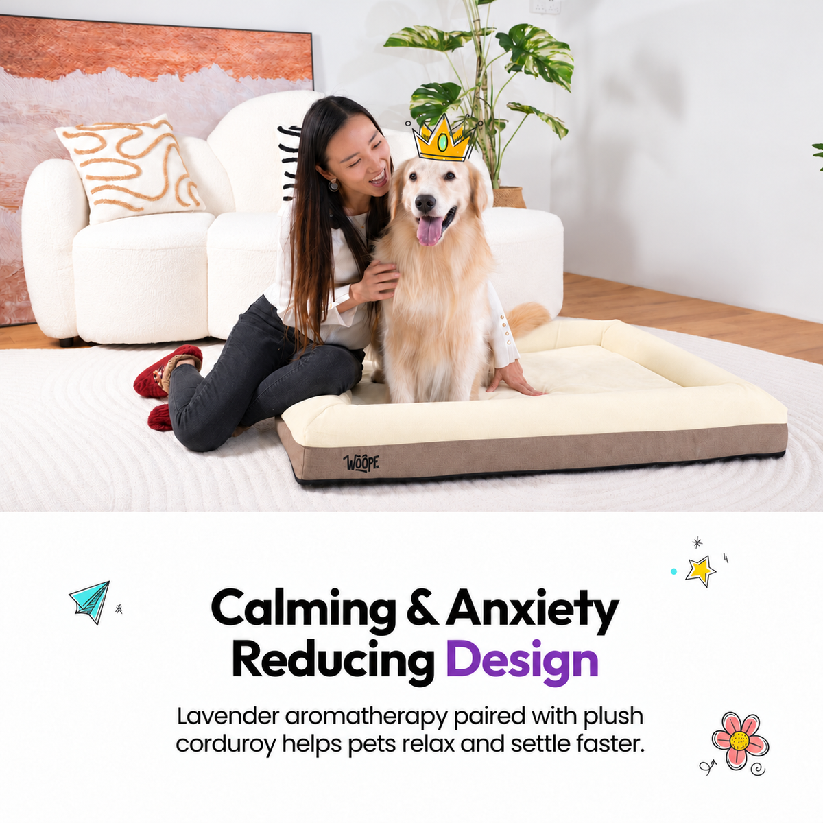 Cream | SNÜZ Orthopedic Suede Bed: Calming anxiety reducing design