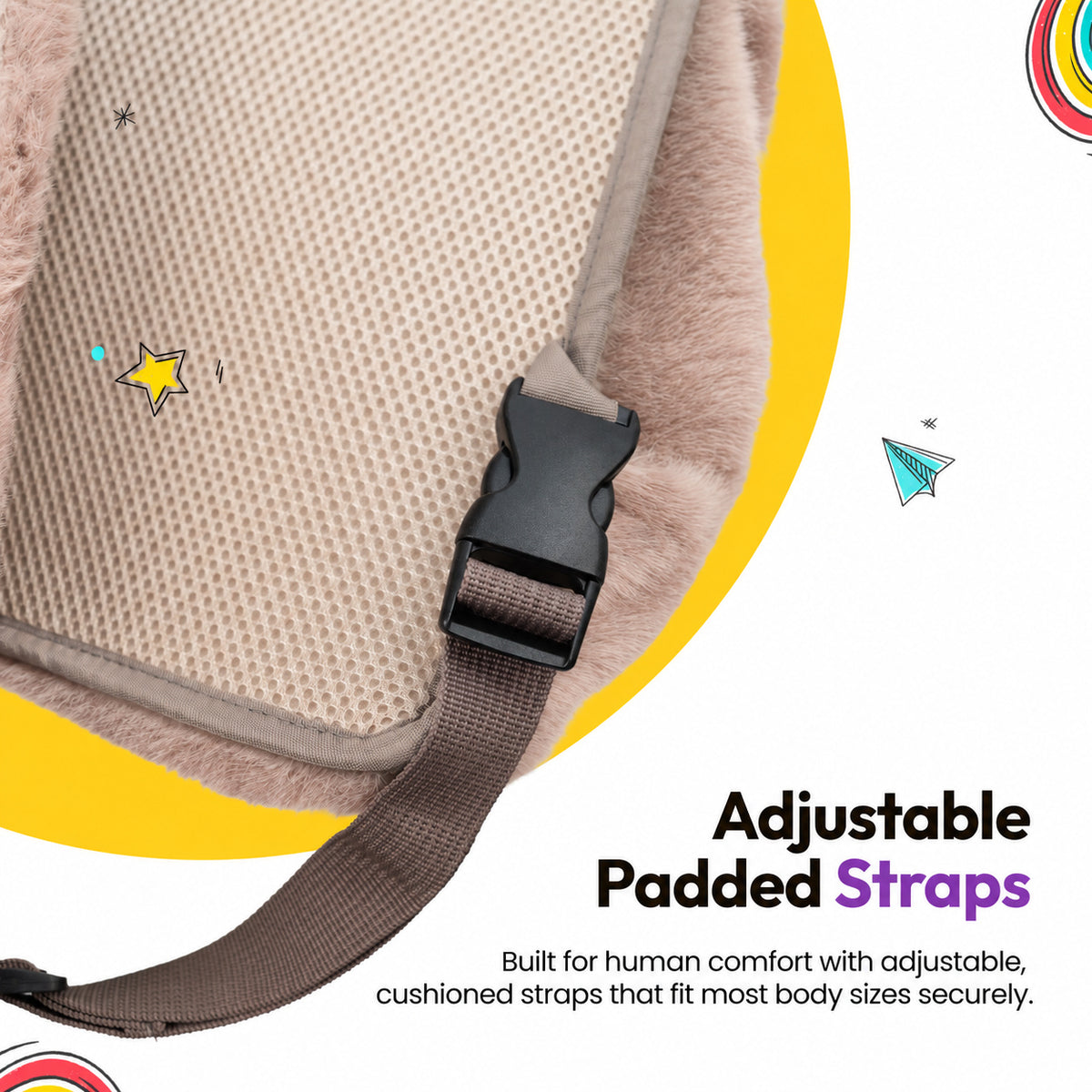 Brown | Furry Range Puppy Pouch: Adjustable padded straps on the Brown Puppy Pouch