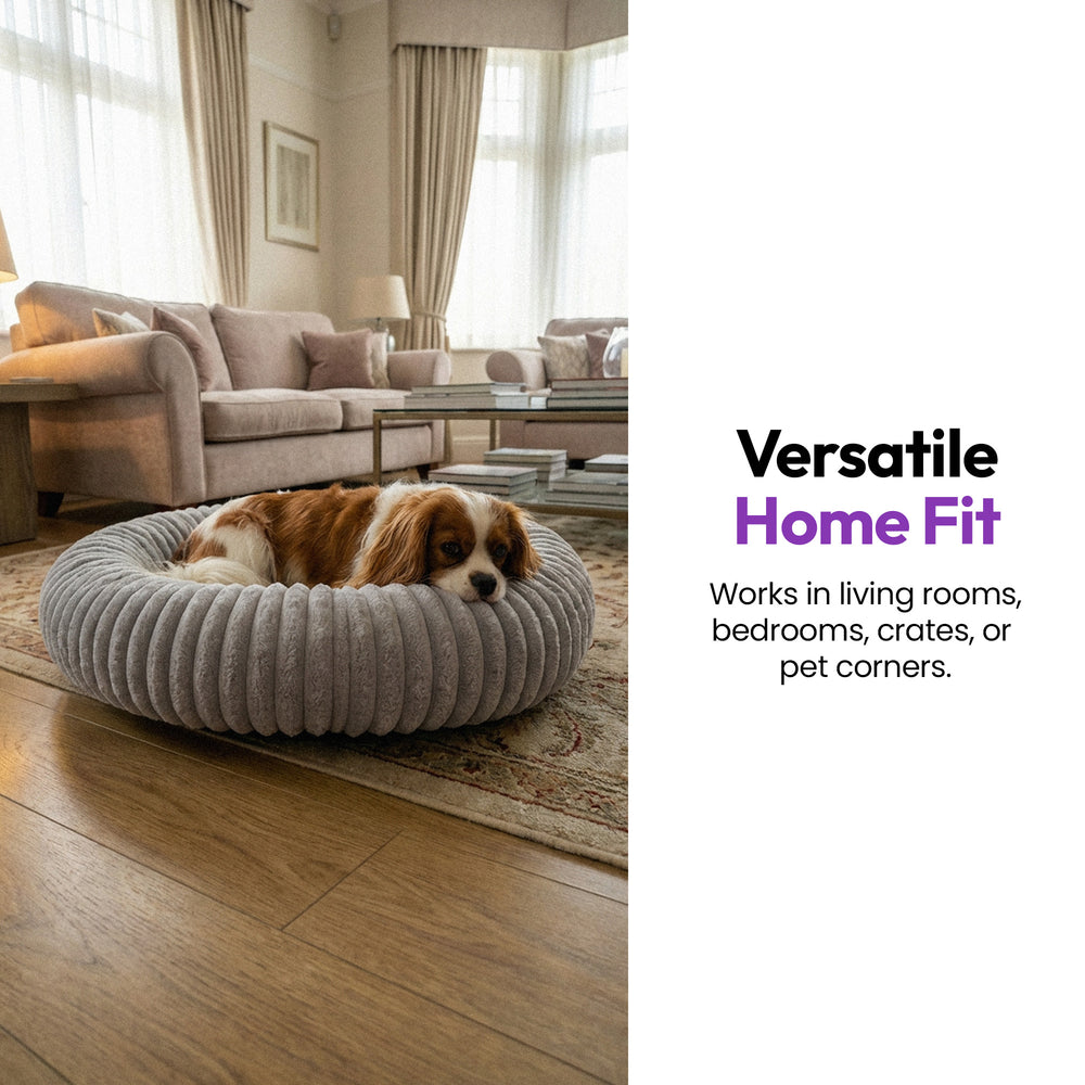 Furry Corduroy Round Bed, Grey