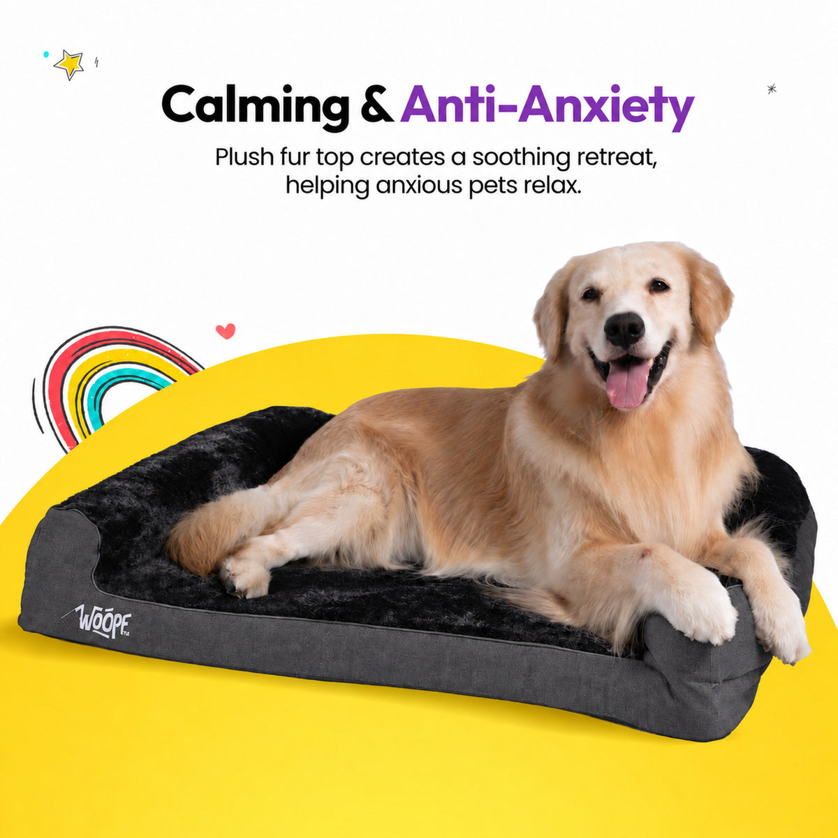 Black | SNÖR Orthopedic Bed: Golden retriever on the Black bed, headed Calming & Anti-Anxiety