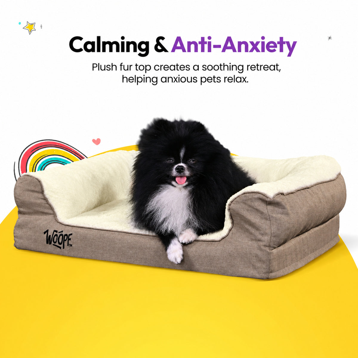 Cream | SNÖR Orthopedic Bed: Pomeranian on the Cream bed, headed Calming & Anti-Anxiety
