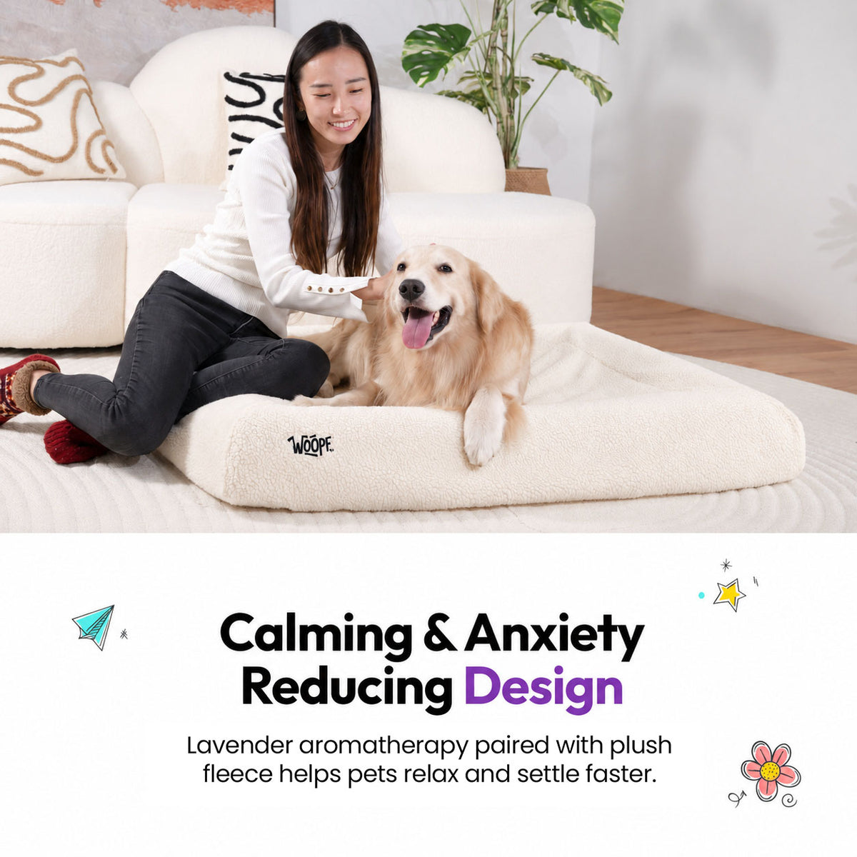 Cream | SNÜZ Bed Slip-On Cover Fleece: Calming anxiety reducing design