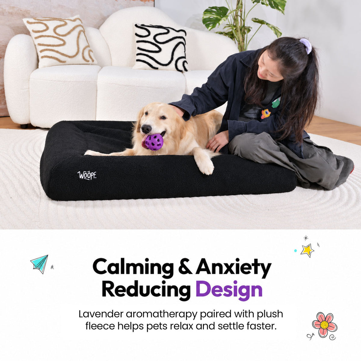 Black | SNÜZ Bed Slip-On Cover Fleece: Calming anxiety reducing design