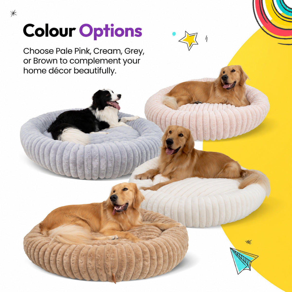 Pale pink | Furry Corduroy Round Bed: Dogs in Grey, Pale pink, White and Brown beds, headed Colour Options