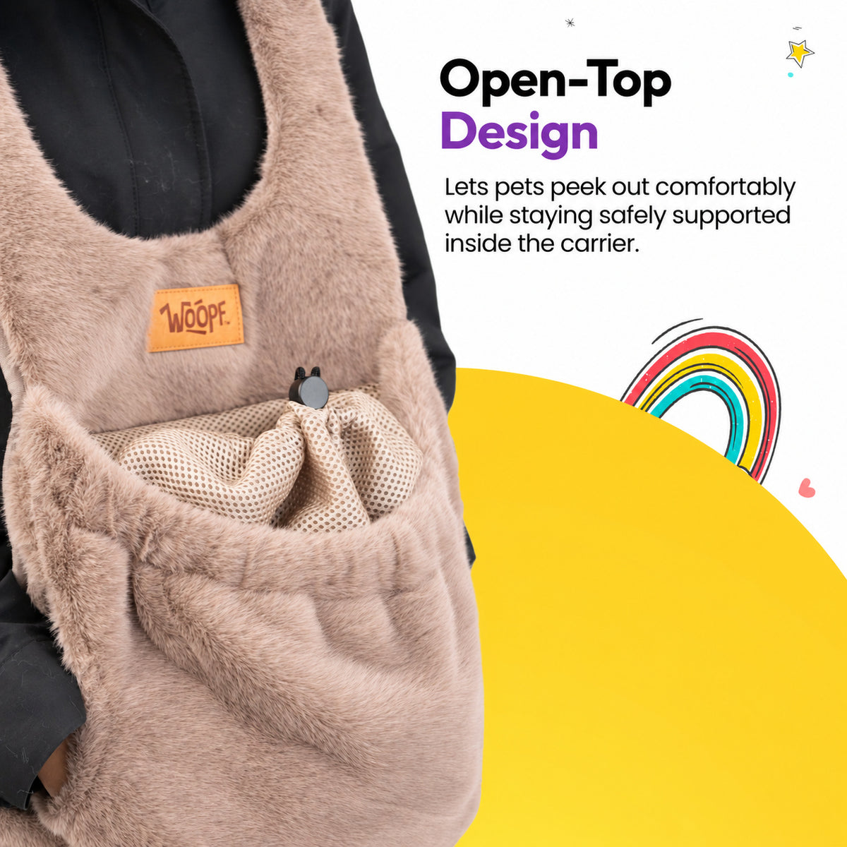 Brown | Furry Range Puppy Pouch: Open-top design: the Brown Puppy Pouch lets pets peek out