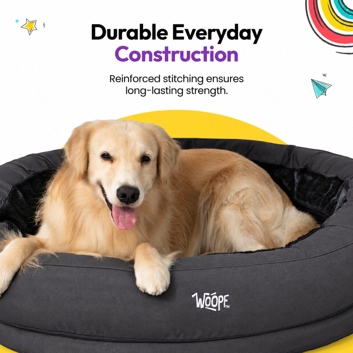 Black | NÄP Orthopedic Bed: Golden retriever lying in the Black bed, headed Durable Everyday Construction