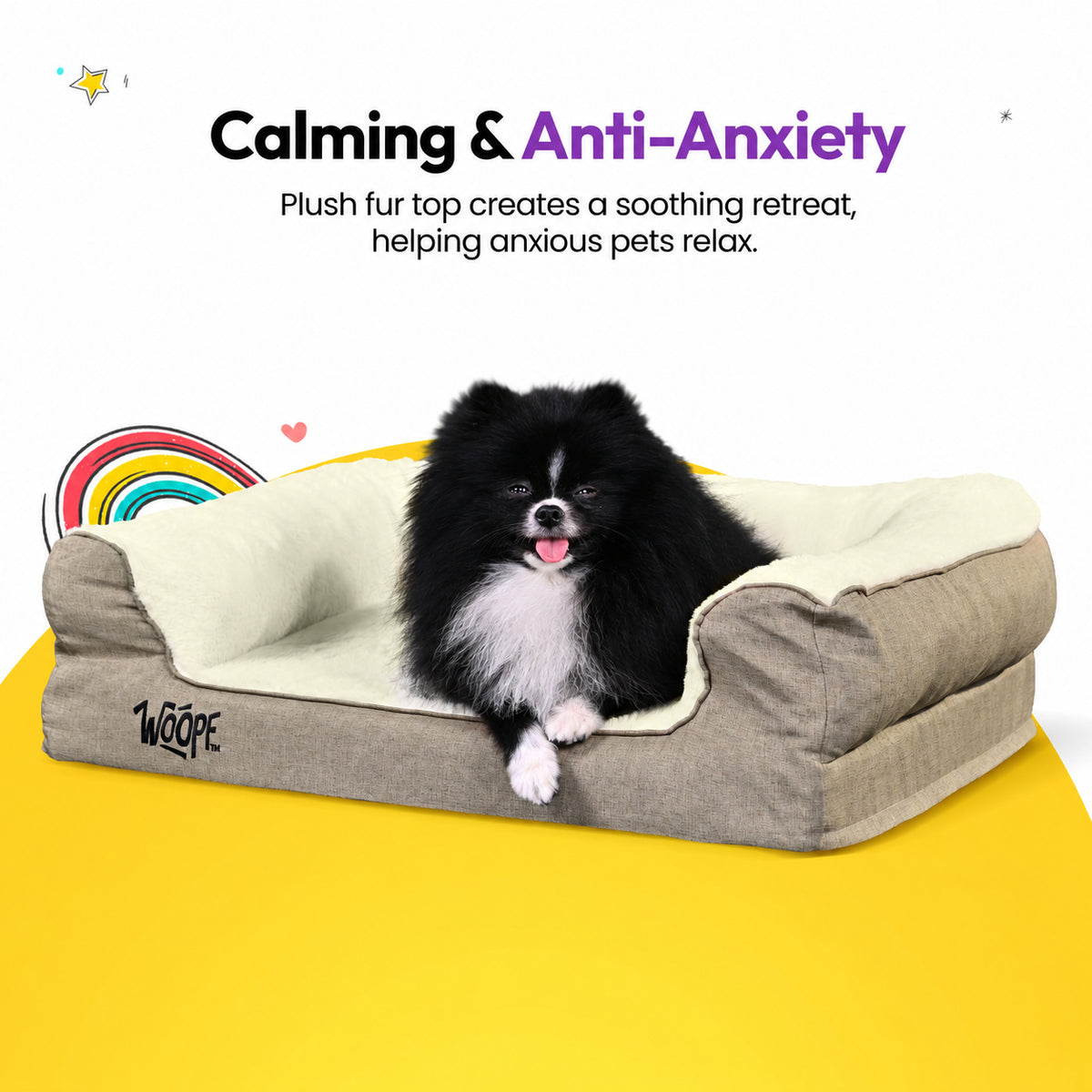 Cream | SNÖR Orthopedic Bed: Pomeranian on the Cream bed, headed Calming & Anti-Anxiety