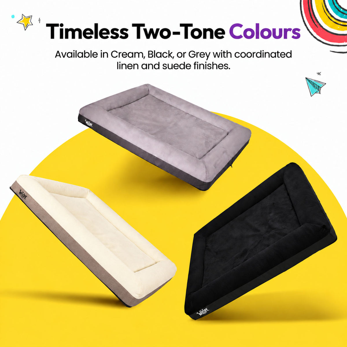 Cream | SNÜZ Orthopedic Suede Bed: Beagle on the Cream bed, headed Timeless Two-tone colours