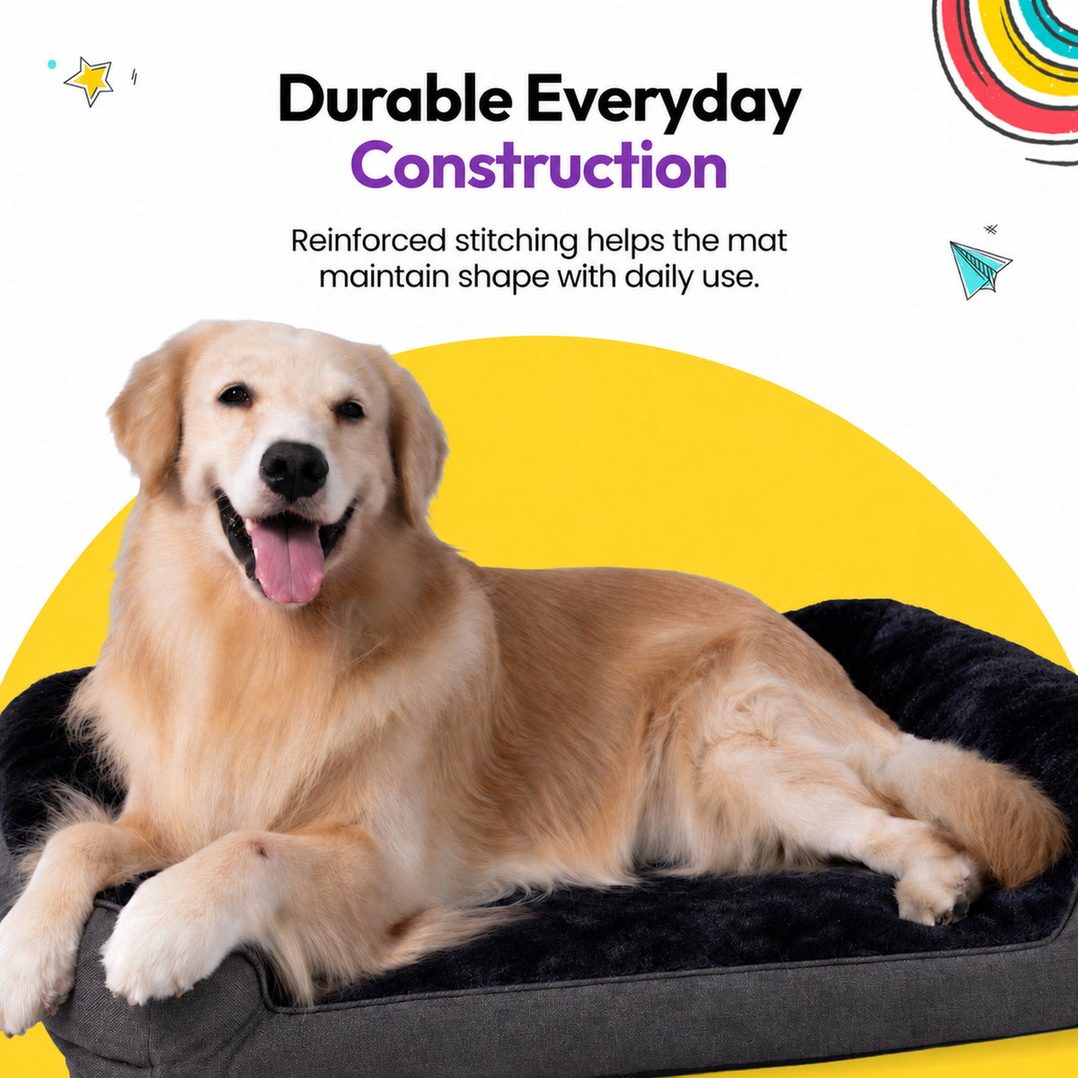 Black | SNÖR Orthopedic Bed: Golden retriever on the Black bed, headed Durable Everyday Construction