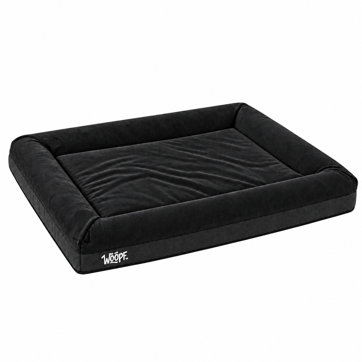 Black | SNÜZ Orthopedic Suede Bed: Render of the Black bed, showing the suede sleep surface and the linen base