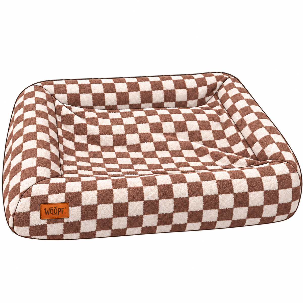 Brown | SNÜZ Bed Slip-On Cover Fleece: Render of the Brown cover on the bed: a brown and cream check