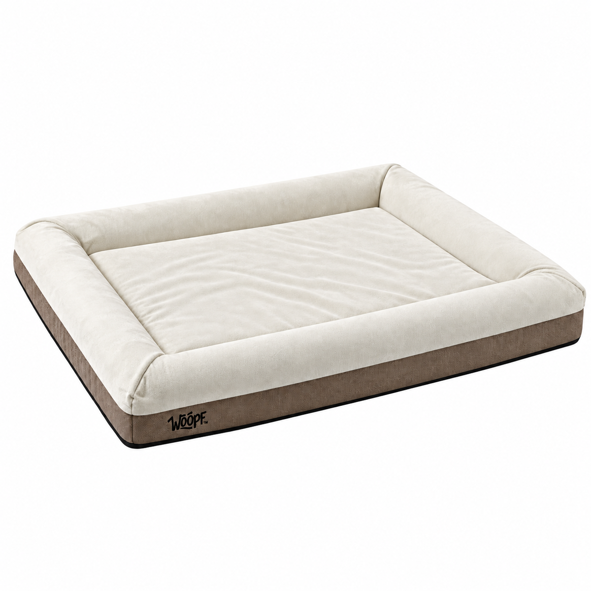 Cream | SNÜZ Orthopedic Suede Bed: Render of the Cream bed, showing the suede sleep surface and the linen base