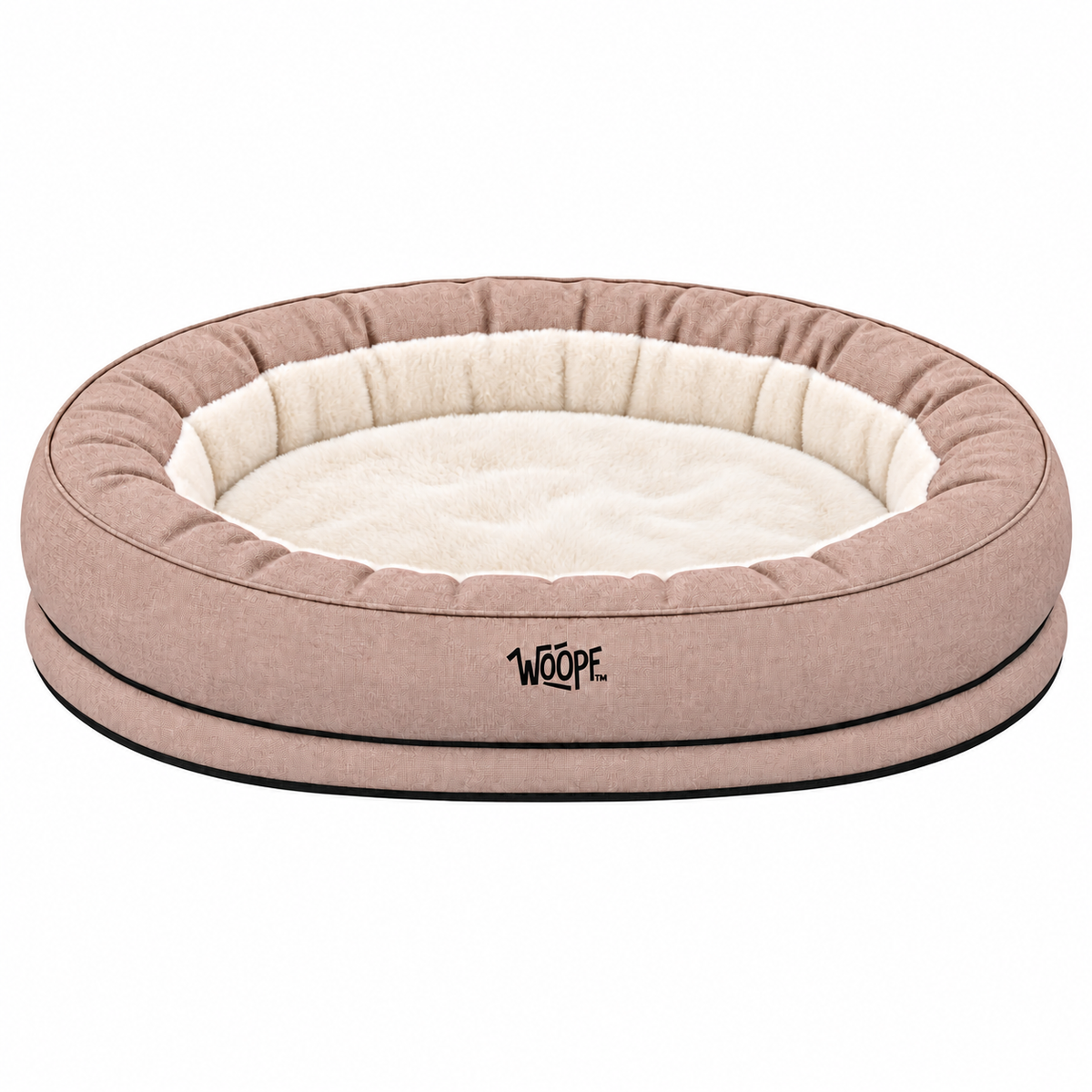 Cream | NÄP Orthopedic Bed: Render of the Cream bed: an oval nest with cream faux fur inside and taupe linen-look walls