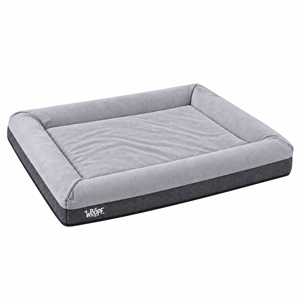 Grey | SNÜZ Orthopedic Suede Bed: Render of the Grey bed, showing the suede sleep surface and the linen base