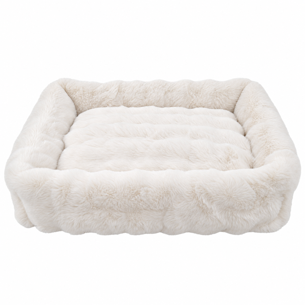 White | Furry Curves Rectangle Bed: Render of the White bed, showing the fluffy bumps and the low rim on all four sides