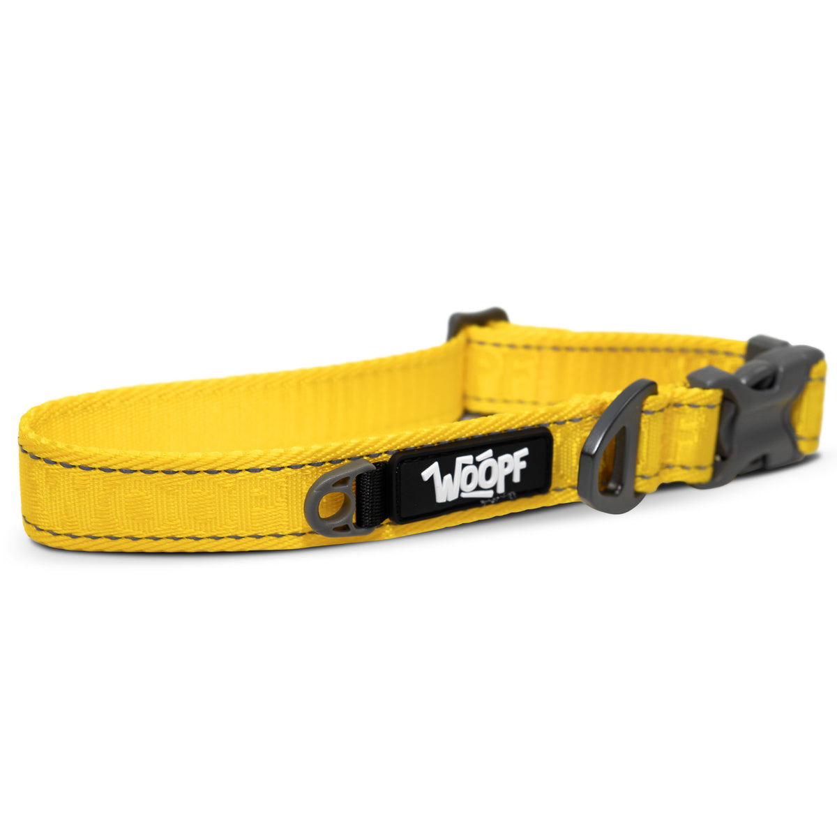 Yellow | Explorer Collar: The Yellow collar on its own on a white background, showing the buckle, D-ring and tag ring