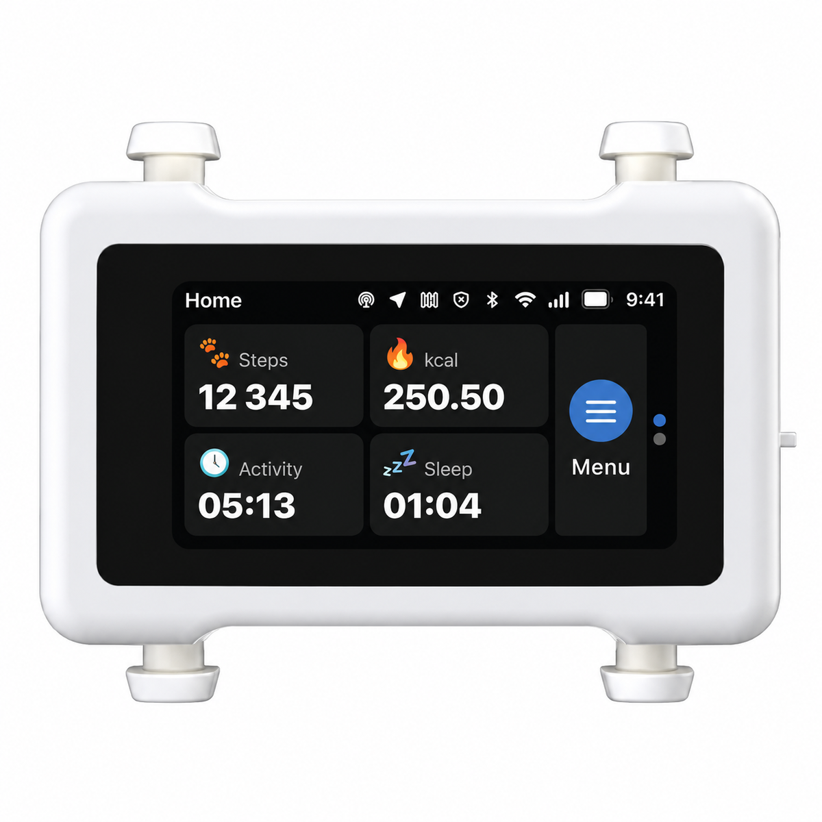 White / Gold | Two Trackers Bundle: Render of the White / Gold tracker showing its home screen