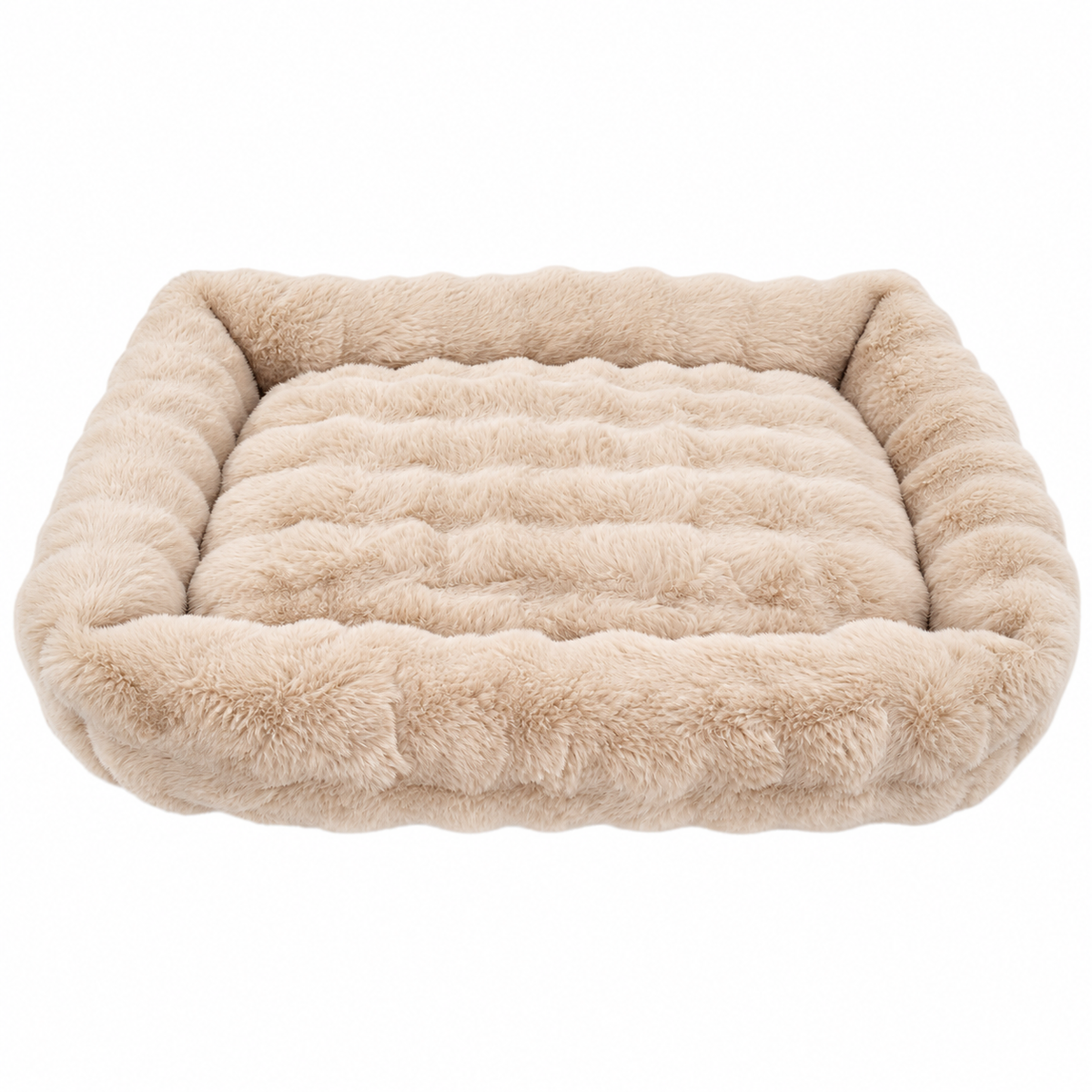 Cream | Furry Curves Rectangle Bed: Render of the Cream bed, showing the fluffy bumps and the low rim on all four sides