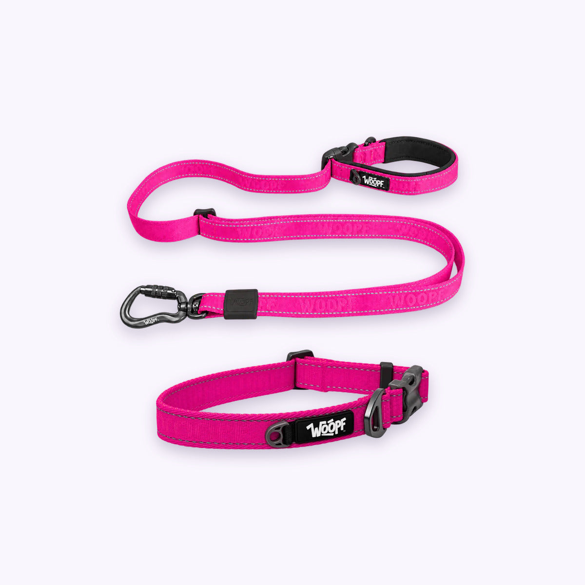 Pink | City Bundle: The Pink Explorer Collar with the Pink Explorer Adjustable Leash on a pale lavender background