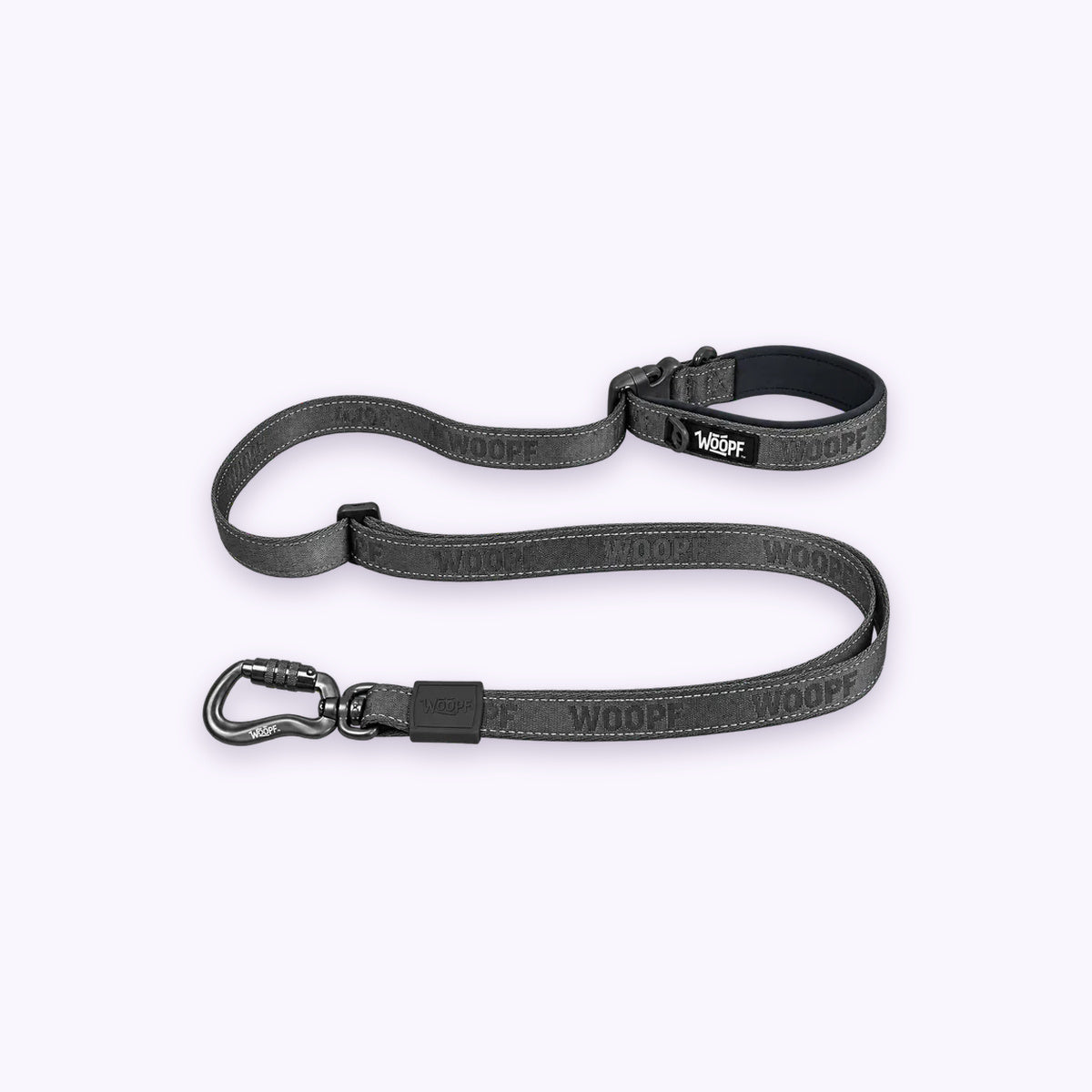 Grey | Explorer Adjustable Leash: The Grey lead on its own on a pale lavender background