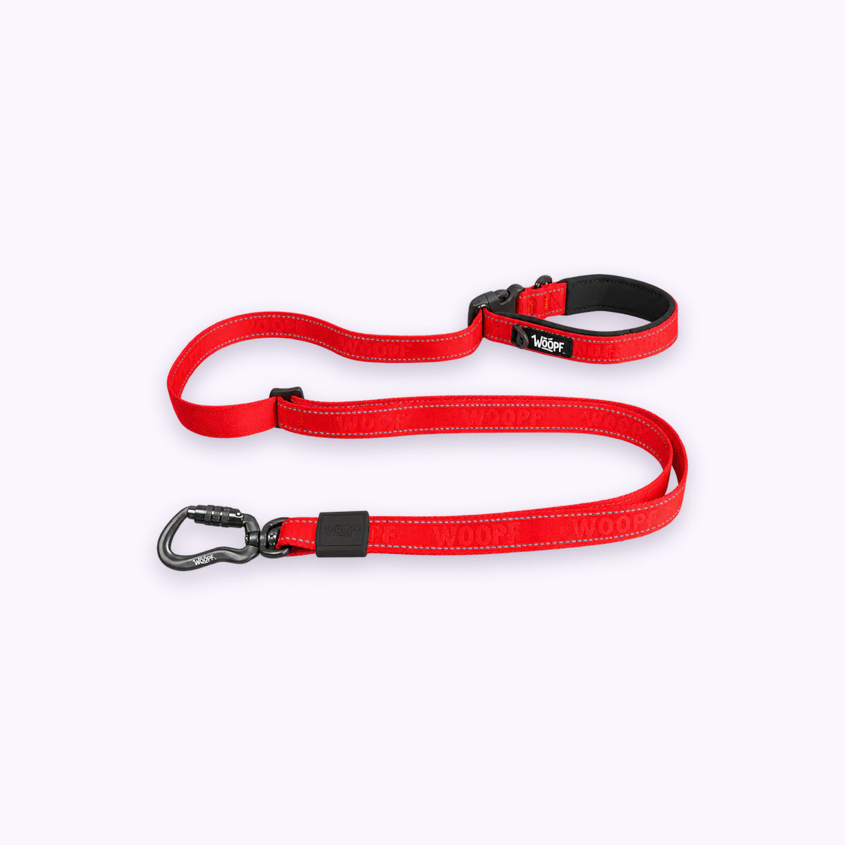 Red | Explorer Adjustable Leash: The Red lead on its own on a pale lavender background