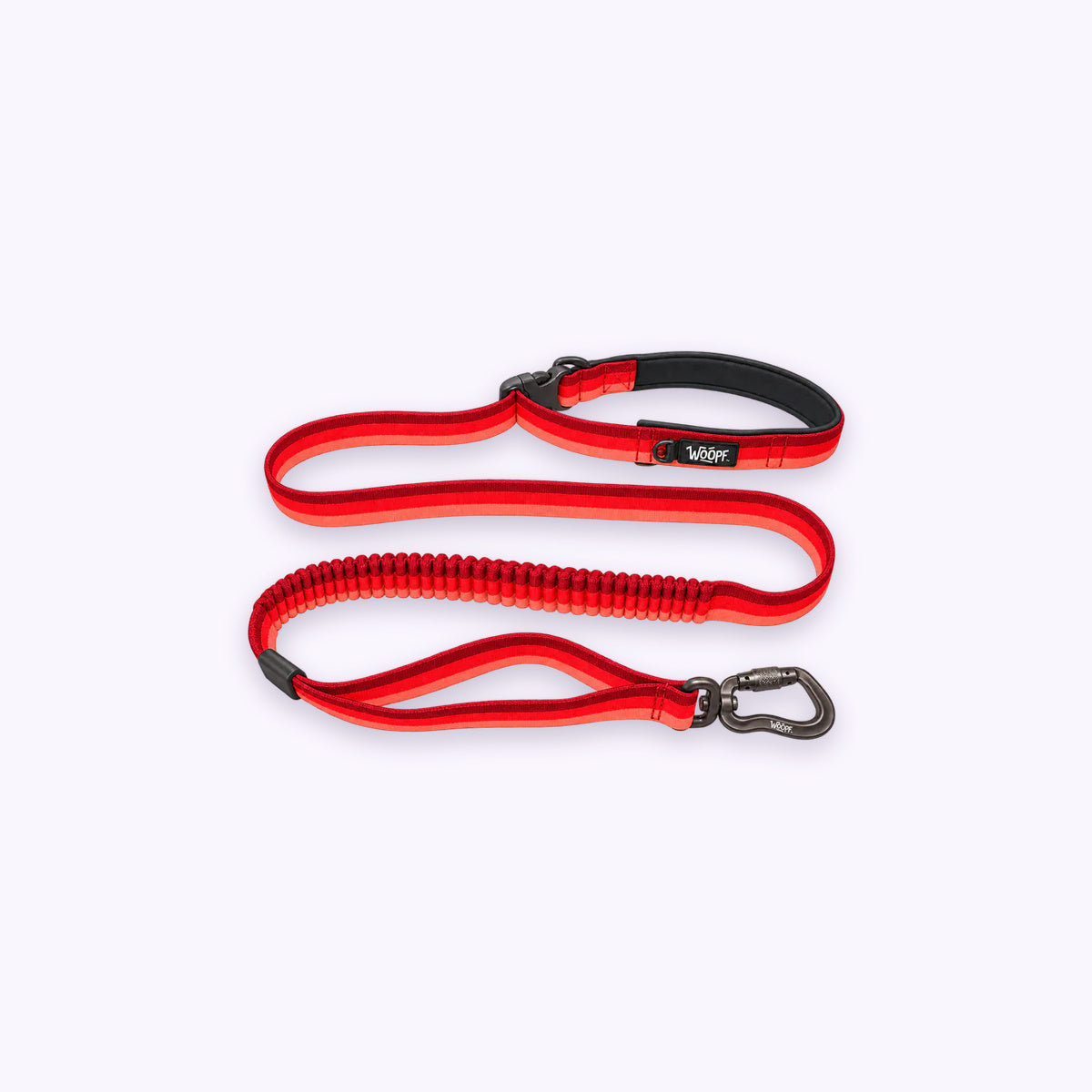 Explorer Bungee Leash: The Red lead on its own on a pale lavender background