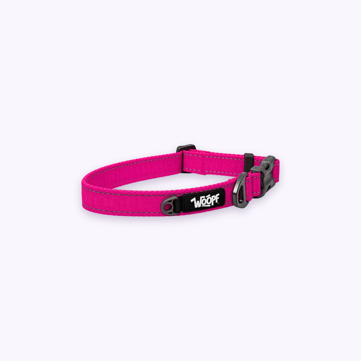 Explorer Collar: The Pink collar on its own on a pale lavender background