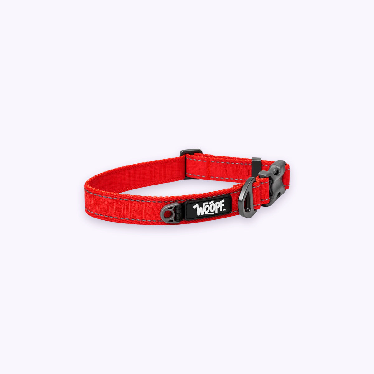 Explorer Collar: The Red collar on its own on a pale lavender background