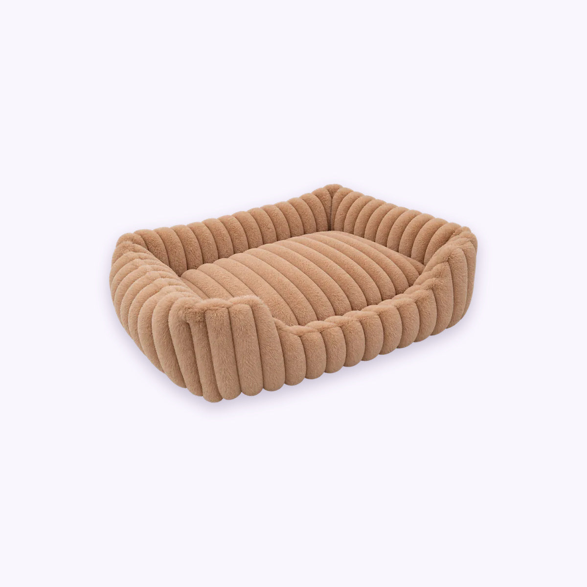 Brown | Furry Corduroy Open Front Rectangle Bed: The Brown bed on its own on a pale lavender background