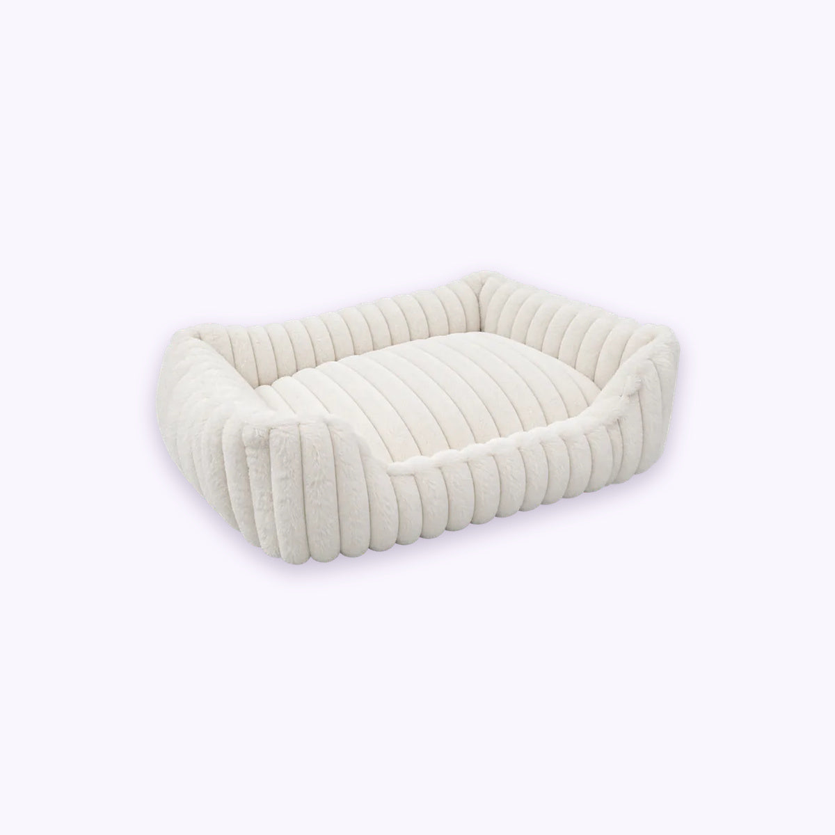 Furry Corduroy Open Front Rectangle Bed: The White bed on its own on a pale lavender background