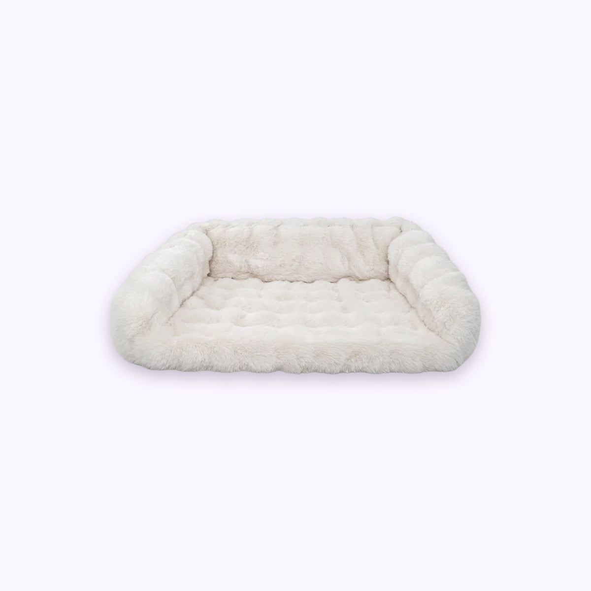 White | Furry Curves Open Front Rectangle Bed: The White bed on its own on a pale lavender background