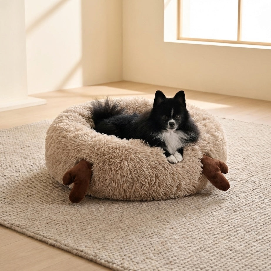 Cama Redonda Calmante Fluffy Shag con Astas