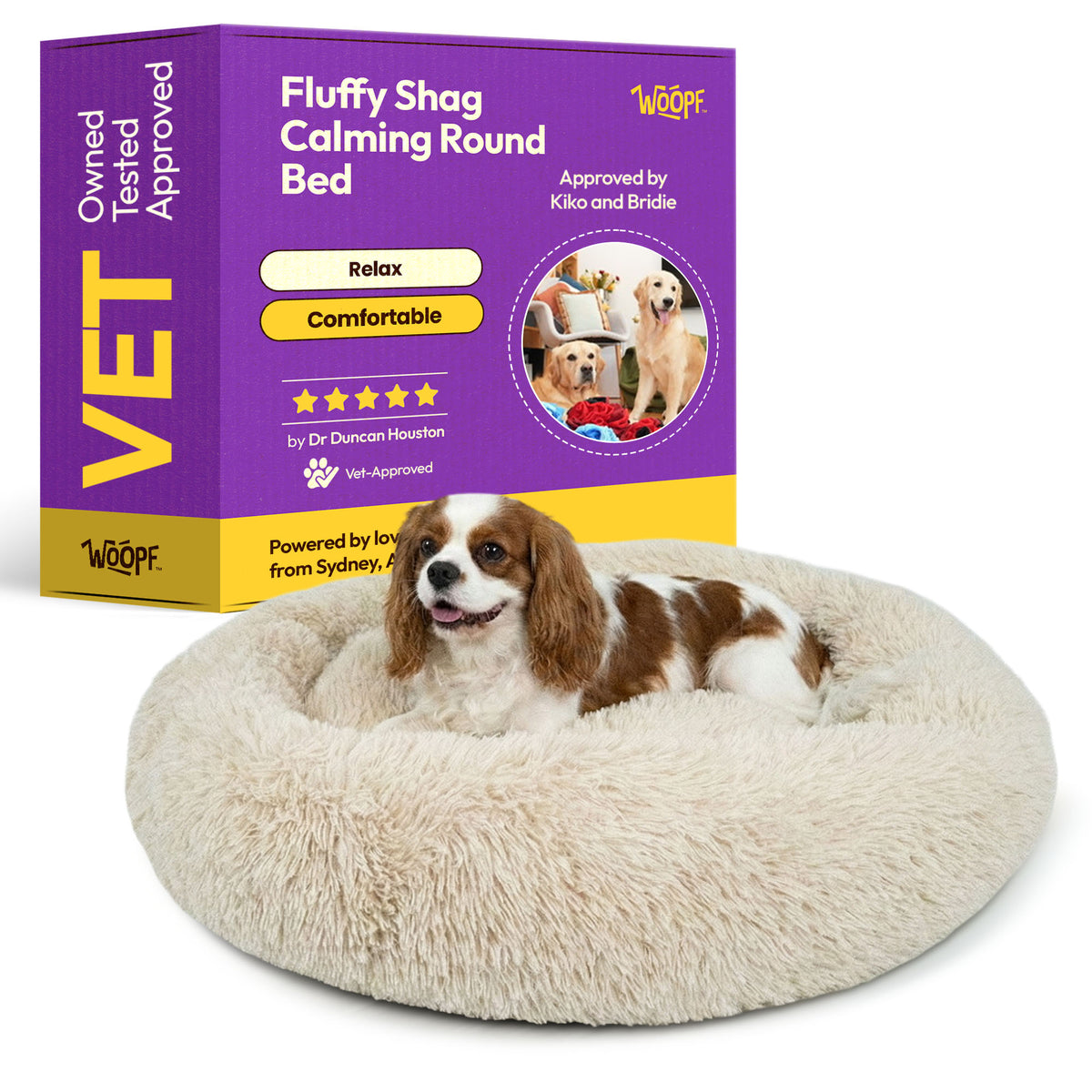Fluffy Shag Calming Round Bed (Cream)