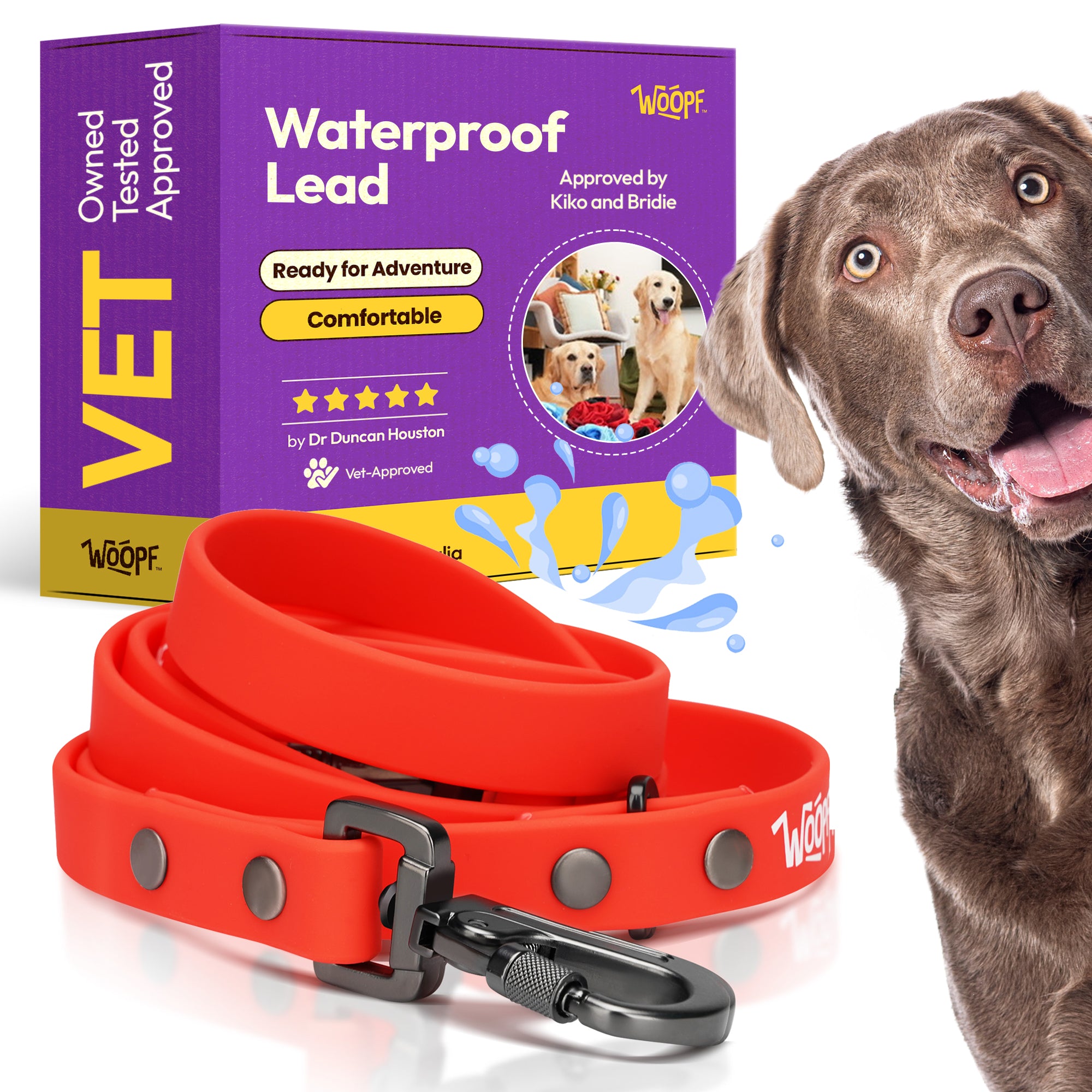 All-Weather Waterproof Dog Leash (Coral) – Adjustable, Vet-Designed
