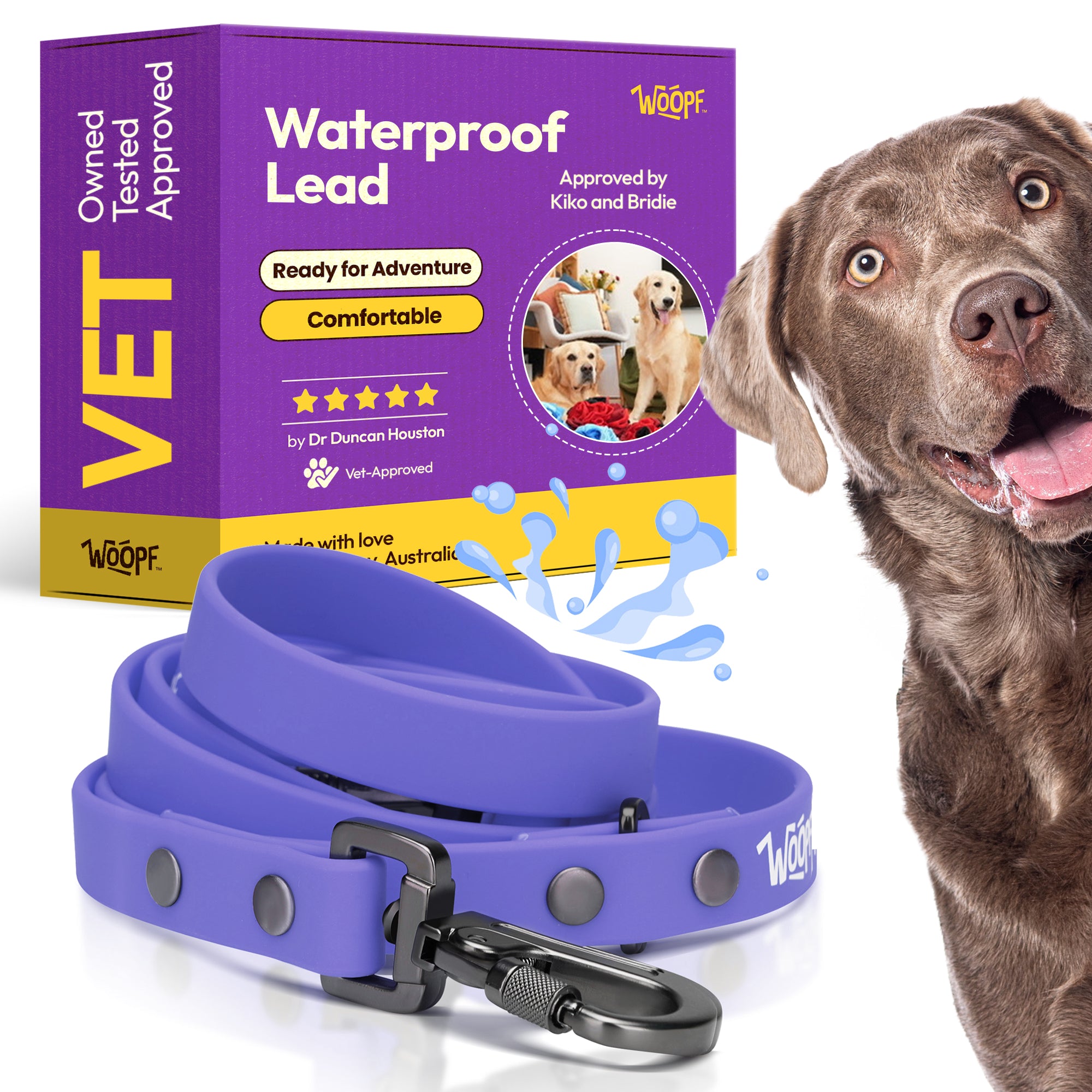 All-Weather Waterproof Dog Leash (Purple) – Adjustable, Vet-Designed