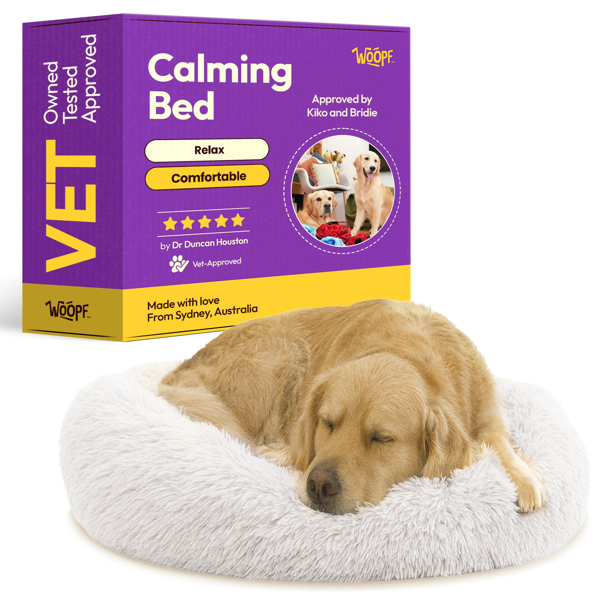 Calming Dog Bed for Dogs & Cats – Ultra Soft Round Plush Pet Bed for Anxiety & Stress Relief – Self-Warming Donut Cuddler with Raised Rim